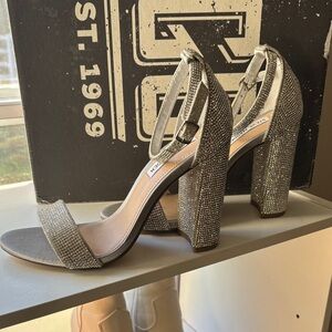 Steve Madden Silver Rhinestone Block Heel Sandals